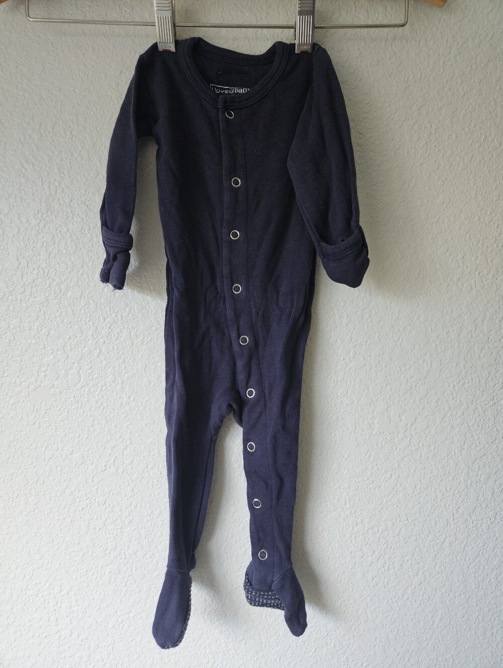l'oved baby snap organic cotton navy blue sleeper pajamas 3-6 months